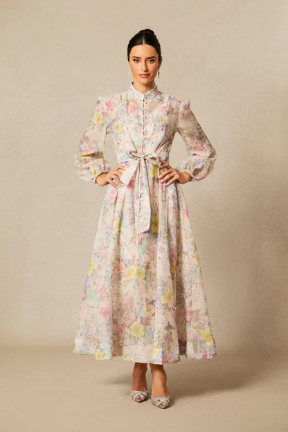 Anne — Vestido Maxi con Mangas de Globo Floral