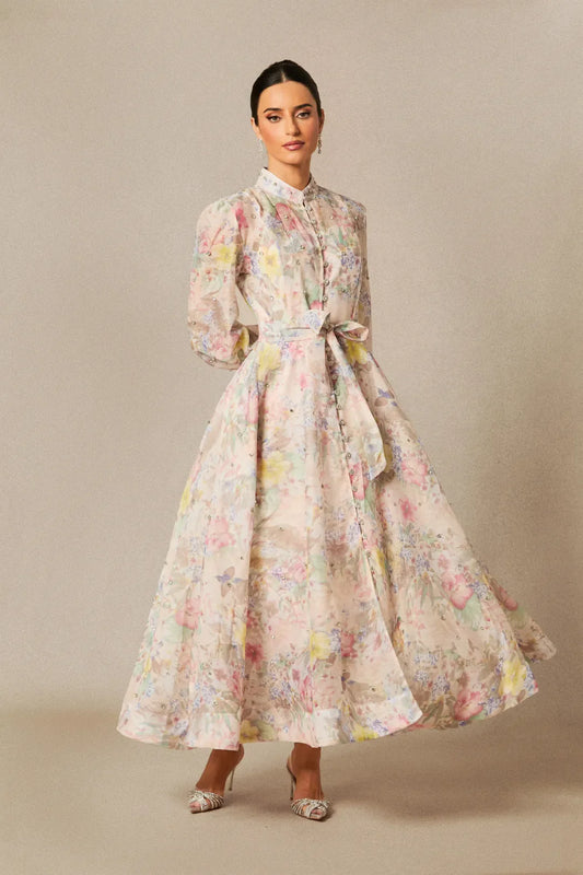 Anne — Vestido Maxi con Mangas de Globo Floral