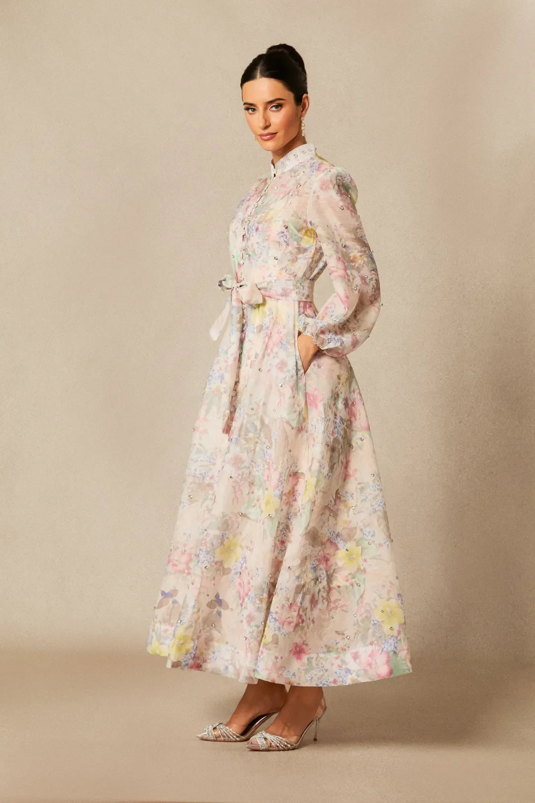 Anne — Vestido Maxi con Mangas de Globo Floral