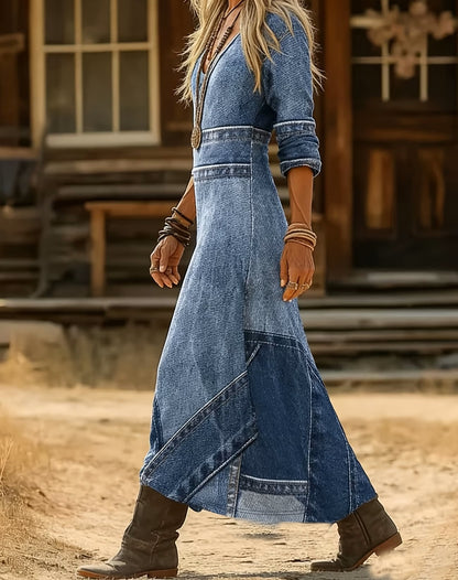 Vestido Vintage Casual de Manga Larga - Vestido Midi Cómodo