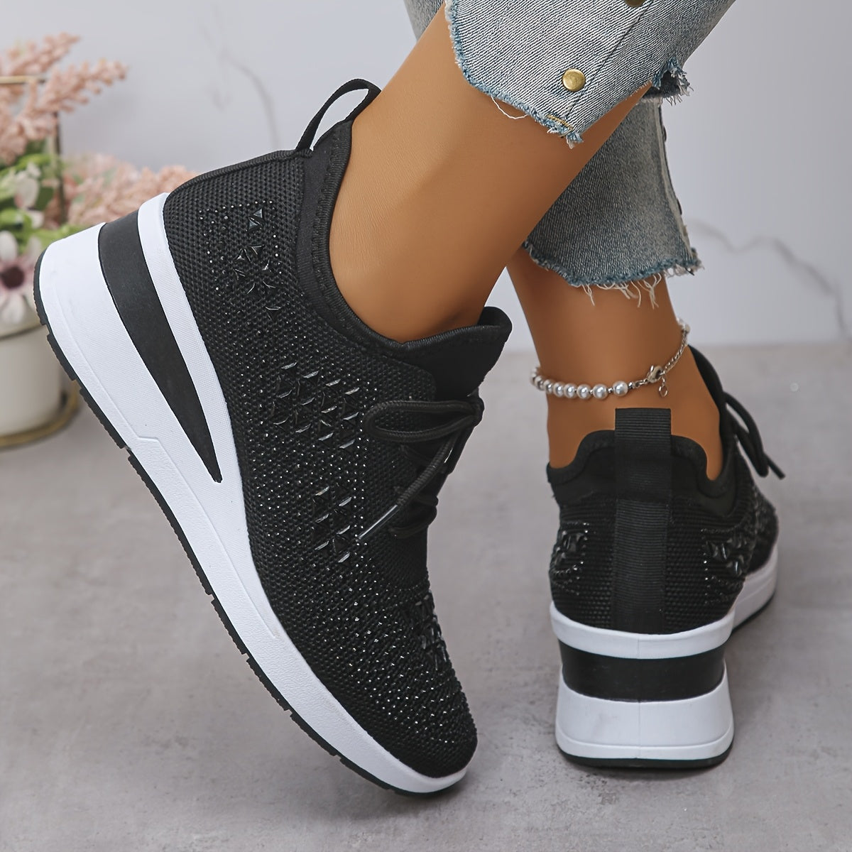Zapatillas casuales - Transpirables para mujeres adornadas con cristales