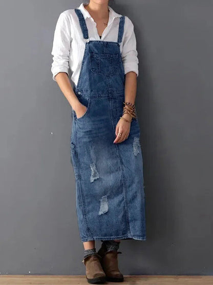 Lorena - Vestido de Denim Desgastado con Abertura en la Espalda