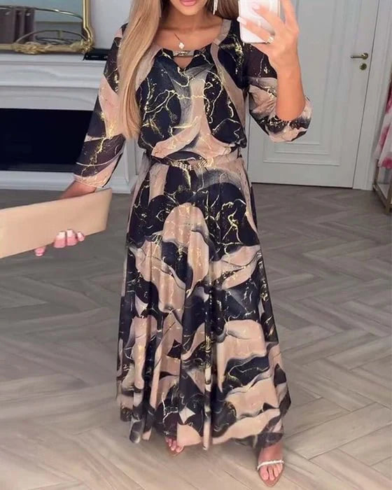 Aurélie — Vestido Elegante Impreso con Cintura Ajustada