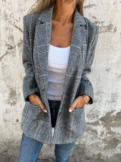 Blazer a Cuadros Casual con Solapas - Versátil Blazer