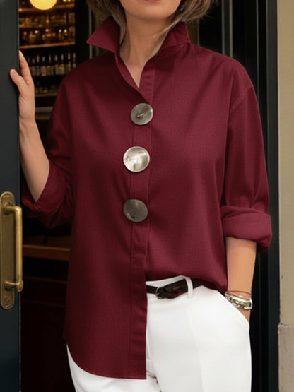Célène — Blusa con Cuello de Pie y Botones Metálicos