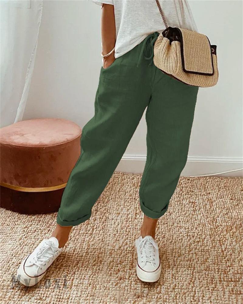 Lirèa — Pantalones Anchos de Algodón y Lino de Cintura Alta