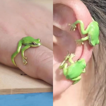 Conjunto de Joyas de Sapo — Anillo y Pendientes con Motivo Natural