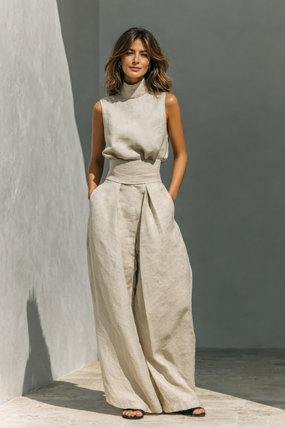 Maria — Conjunto de Top Minimalista y Pantalones de Pierna Ancha