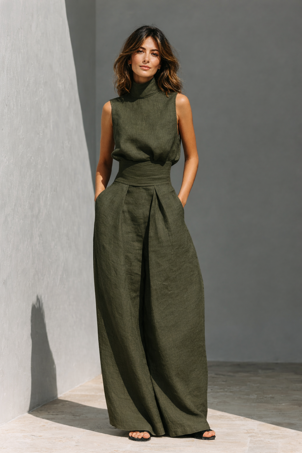 Maria — Conjunto de Top Minimalista y Pantalones de Pierna Ancha
