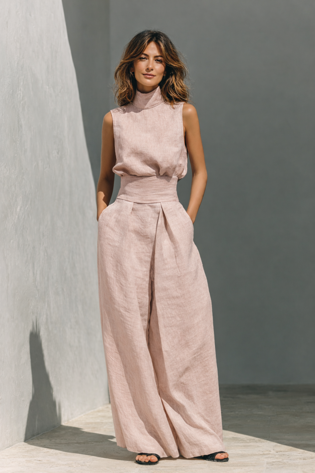Maria — Conjunto de Top Minimalista y Pantalones de Pierna Ancha