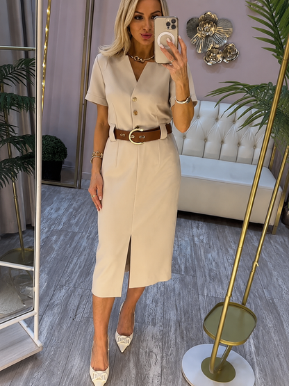 Caléne — Vestido Midi con Abertura en el Cuello