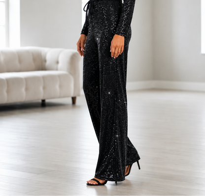 Lumivra — Pantalones de Lentejuelas de Pierna Ancha