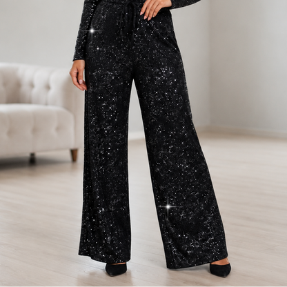 Lumivra — Pantalones de Lentejuelas de Pierna Ancha