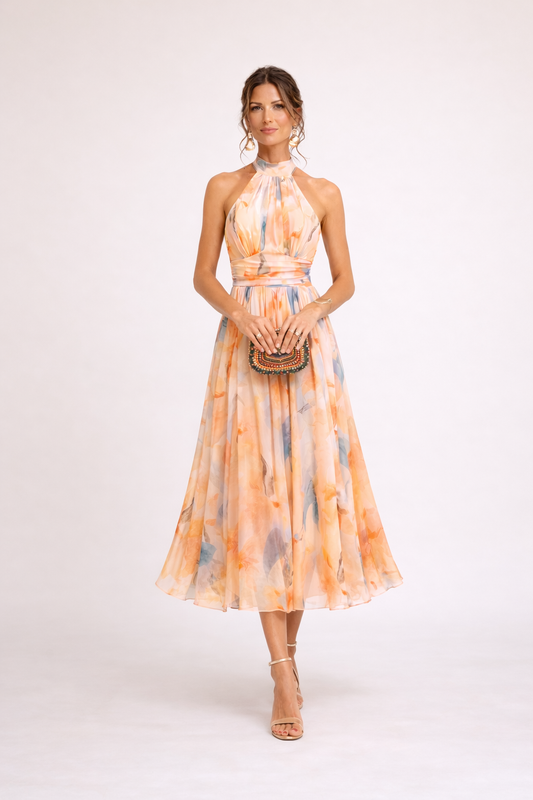 Camille — Vestido Halter Acuarela