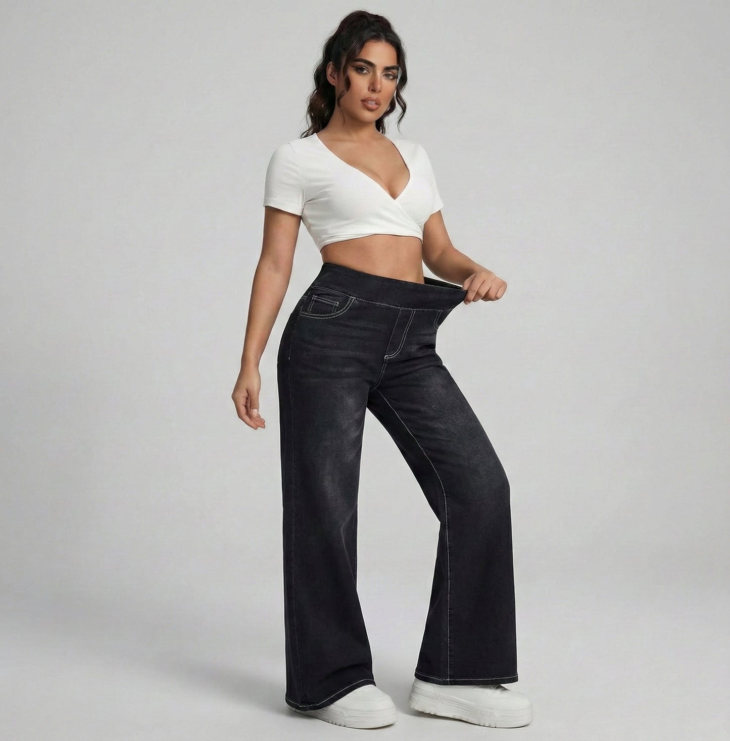 Pantalones de Pierna Ancha con Control de Abdomen - Elegantes