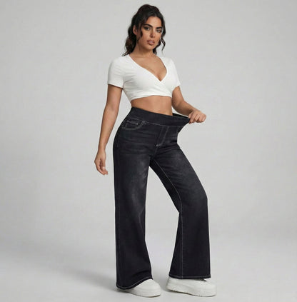Pantalones de Pierna Ancha con Control de Abdomen - Elegantes