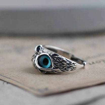Adjustable Silver Owl Ring - Unique Opal Jewelry