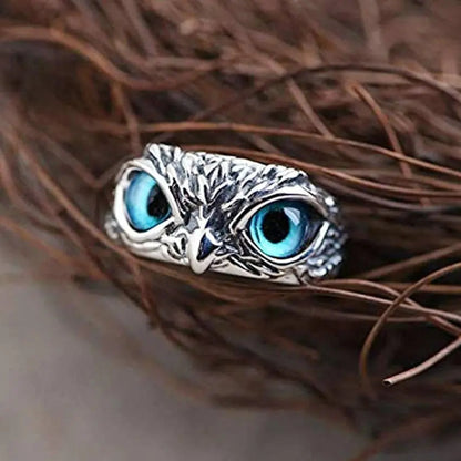 Adjustable Silver Owl Ring - Unique Opal Jewelry