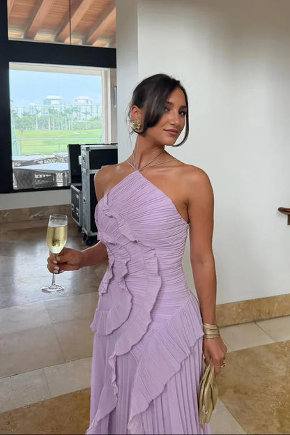 VESTIDO ISADORA I - Elegante largo asimétrico con volantes