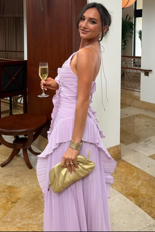 Eliza — Vestido Maxi Plisado con Volantes
