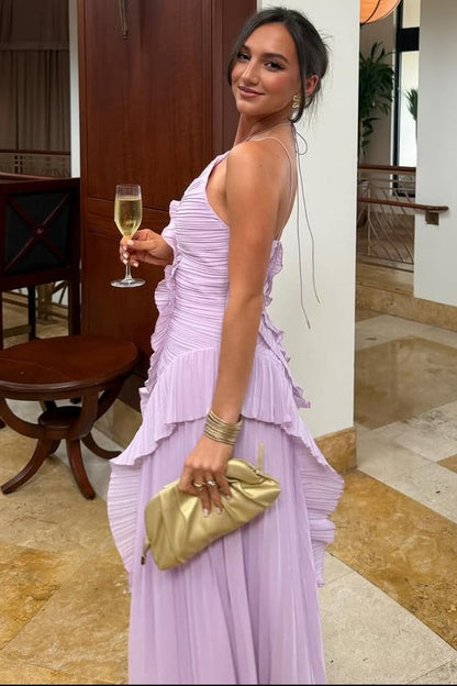 Eliza — Vestido Maxi Plisado con Volantes