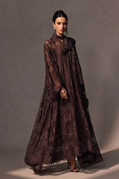 Éclore — Vestido Largo de Encaje Floral Transparente de Manga Larga
