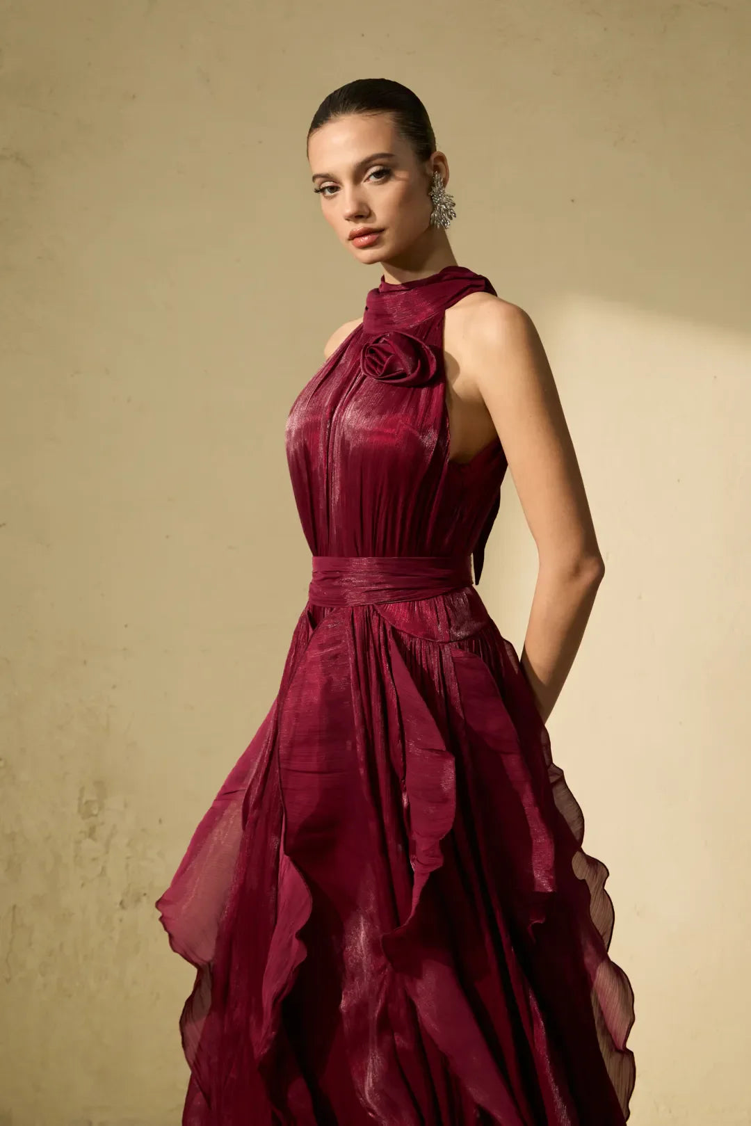 Rosetté — Vestido Maxi con Volantes en Color Blush