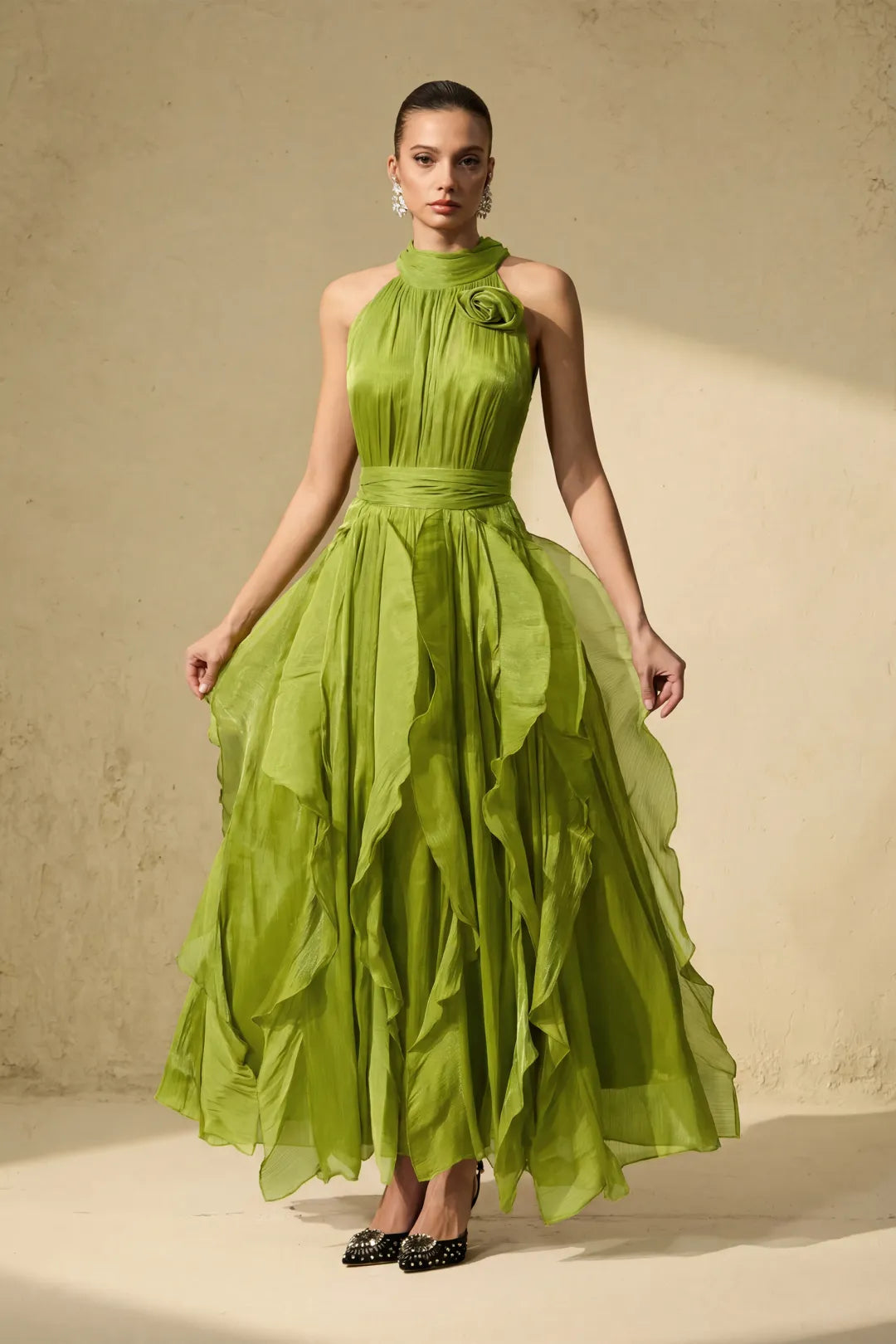 Rosetté — Vestido Maxi con Volantes en Color Blush