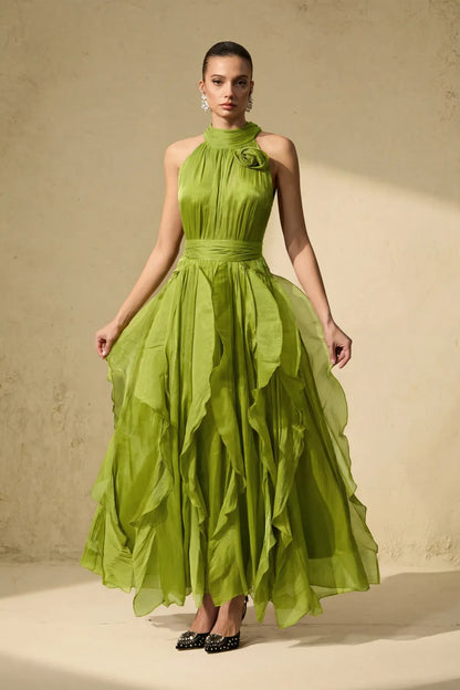Rosetté — Vestido Maxi con Volantes en Color Blush