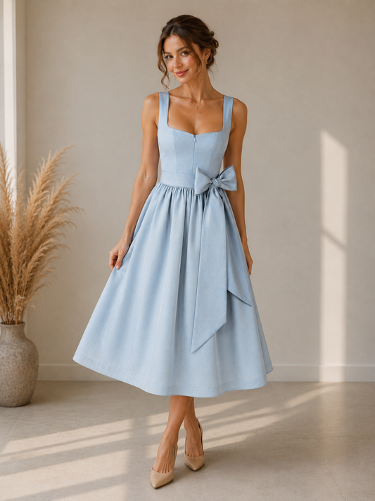 Lena Dirndl — Mini Azul con Escote en Corazón
