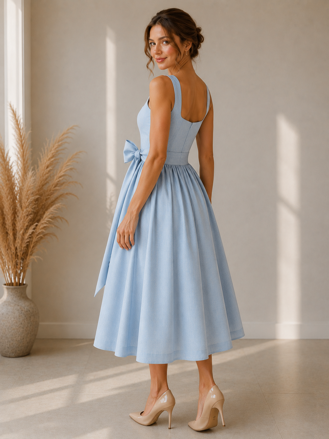 Lena Dirndl — Mini Azul con Escote en Corazón