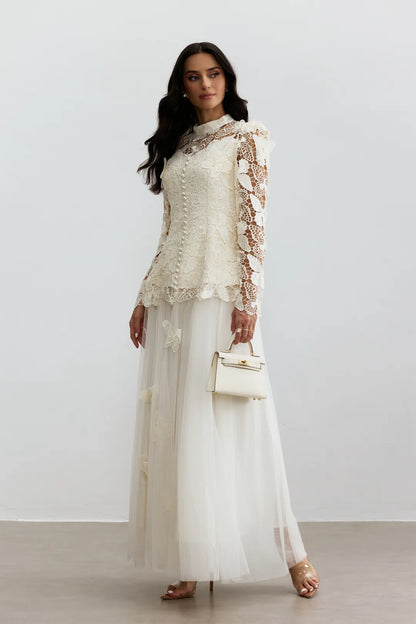 Elizabeth - Vestido Maxi Formal de Encaje Bordado con Mariposas