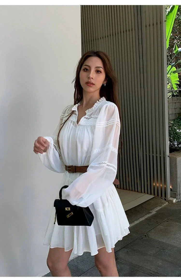 Vestido Camisa Blanco Estilo Francés de Verano