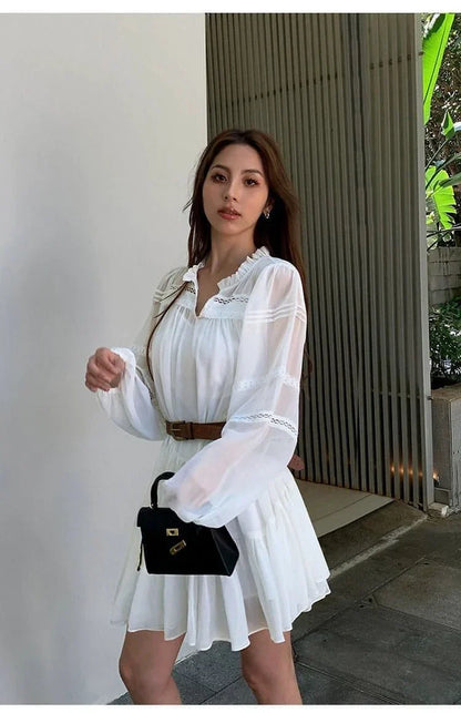 Vestido Camisa Blanco Estilo Francés de Verano