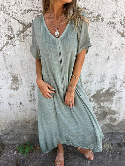 Vestido Midi Cómodo con Escote en V