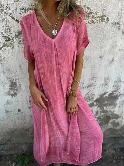 Vestido Midi Cómodo con Escote en V