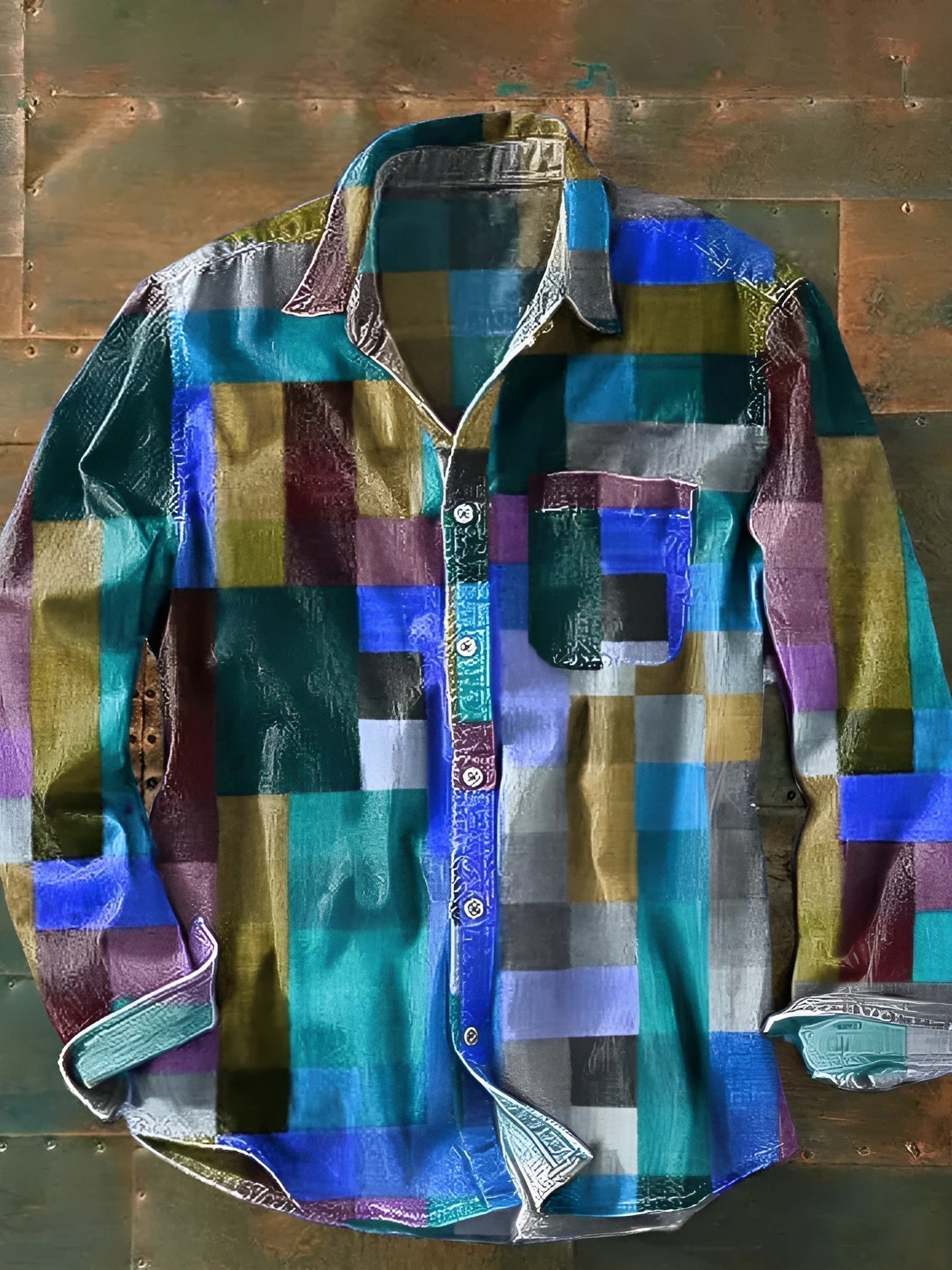 Camisa de Patchwork — Diseño de Bloques de Color Audaz
