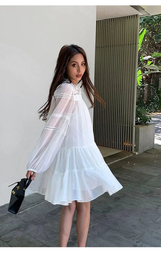 Vestido Camisa Blanco Estilo Francés de Verano
