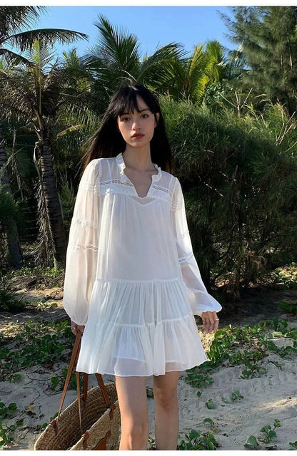 Vestido Camisa Blanco Estilo Francés de Verano