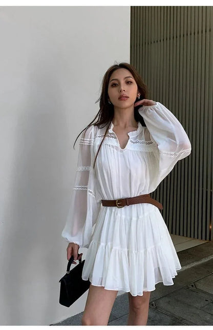 Vestido Camisa Blanco Estilo Francés de Verano