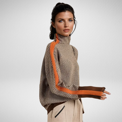 Clemence - Suave Suéter de Cuello Alto con Rayas Contrastantes