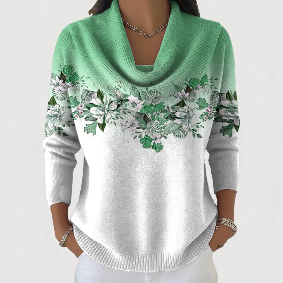 Alora - Suave Suéter Floral con Cuello Suave