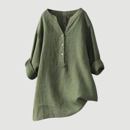 Blusa de lino holgada con botones de Velora