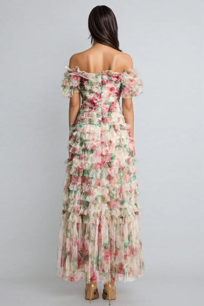 Vestido Maxi Sin Mangas de Malla Floral Sina