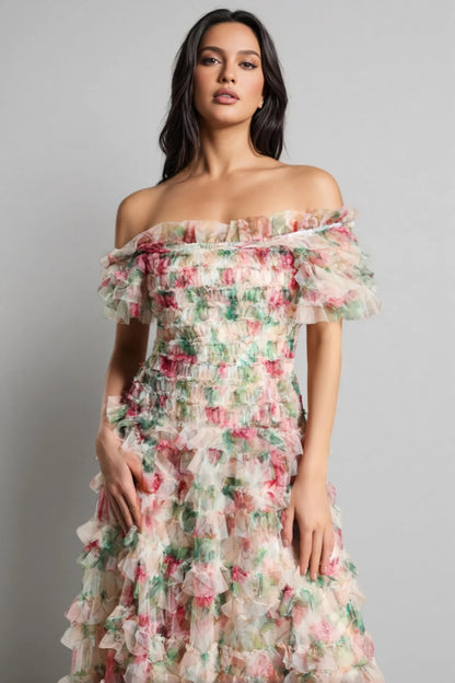 Vestido Maxi Sin Mangas de Malla Floral Sina
