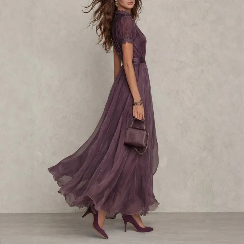 Incanto — Vestido Maxi de Chifón con Encaje Vintage