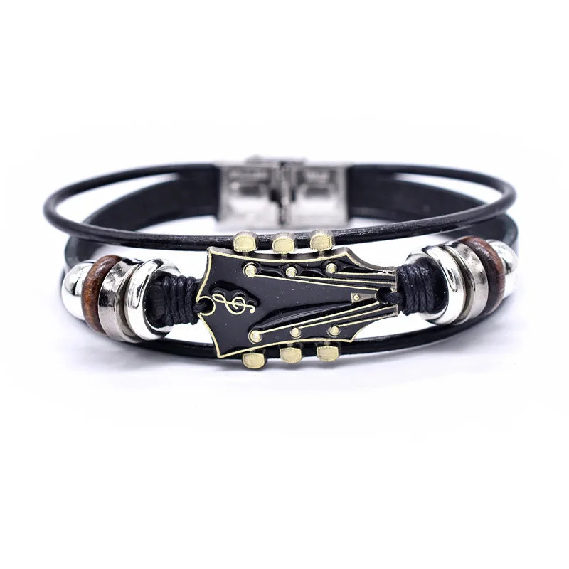 Pulsera de Cuero con Guitarra