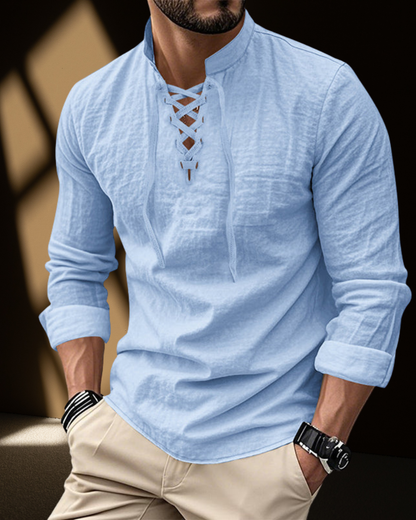 Camisa de Cuello en V con Cordones Renacentista