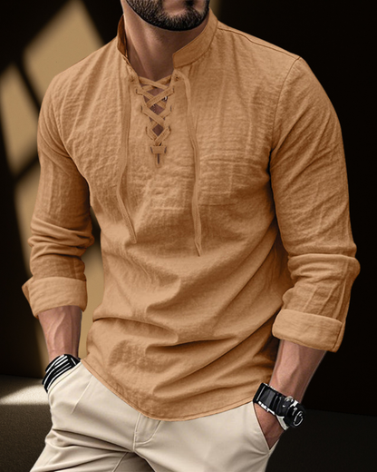 Camisa de Cuello en V con Cordones Renacentista