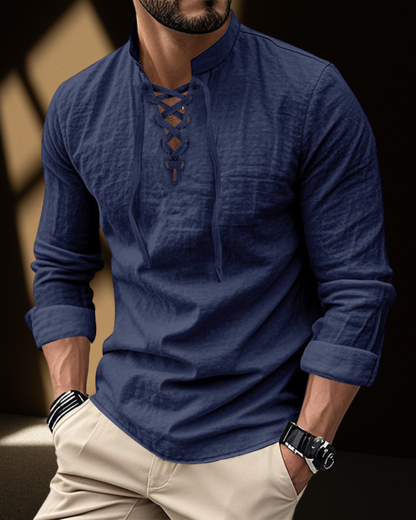 Camisa de Cuello en V con Cordones Renacentista